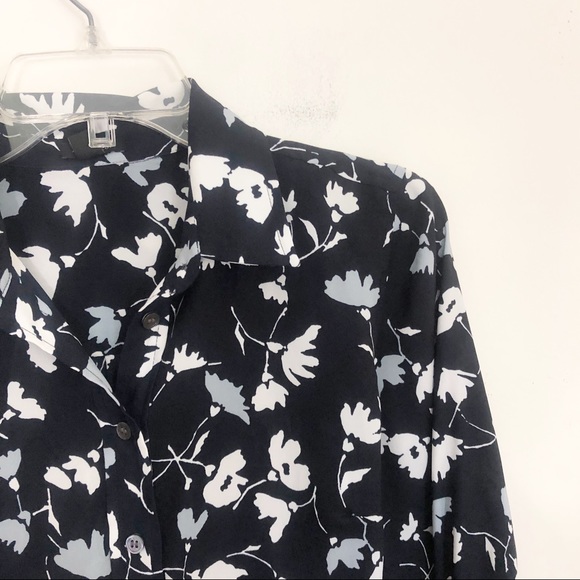 Ann Taylor Black Floral Long Sleeve Belted Dress - Picture 4 of 6